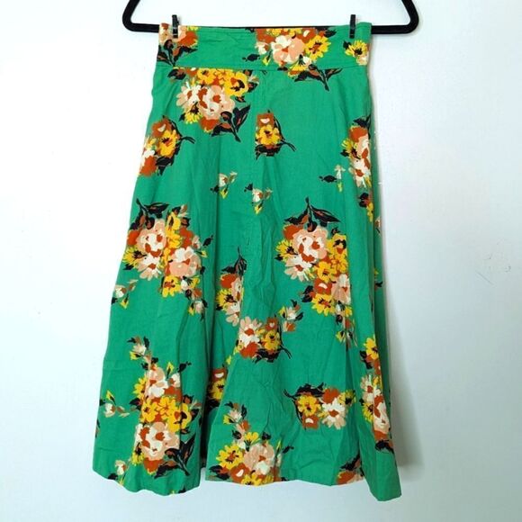Plenty‎ by Tracy Reese Decade by Decade Floral Midi Skirt Green 0 - Picture 1 of 8
